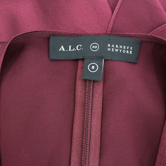 A.L.C. Silk Verena Plunging V-Neck Open Back Burgundy Satin Midi Dress - Picture 13 of 14